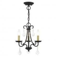  40873-04 - 3 Light Black Mini Chandelier with Antique Brass Finish Accents and Clear Crystals