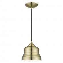  55901-01 - 1 Light Antique Brass Mini Bell Pendant with Shiny White Finish Inside