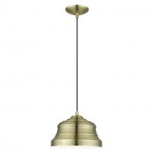  55902-01 - 1 Light Antique Brass Bell Pendant with Shiny White Finish Inside