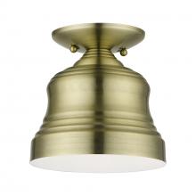  55909-01 - 1 Light Antique Brass Bell Petite Bell Semi-Flush with Shiny White Finish Inside