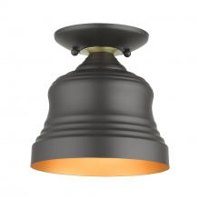  55909-07 - 1 Light Bronze Bell Petite Bell Semi-Flush with Gold Finish Inside