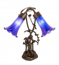  115880 - 17" High Blue Tiffany Pond Lily 2 Light Trellis Girl Accent Lamp