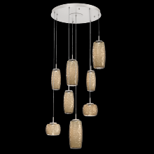  CHB0091-08-BS-B-C01-L3 - Vessel 8pc Round Multi-Pendant-Beige Silver-Bronze Blown Glass-Cloth Braided Cord-LED 3000K