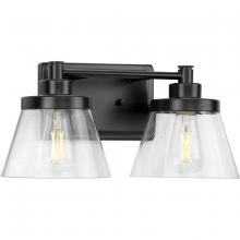  P300349-31M - Hinton Collection Two-Light Matte Black Clear Seeded Glass Farmhouse Bath Vanity Light