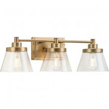  P300350-163 - Hinton Collection Three-Light Vintage Brass Clear Seeded Glass Farmhouse Bath Vanity Light
