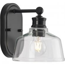  P300395-31M - Singleton Collection One-Light 7.62" Matte Black Farmhouse Vanity Light with Clear Glass Shade