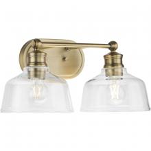  P300396-163 - Singleton Collection Two-Light 17" Vintage Brass Farmhouse Vanity Light with Clear Glass Shades