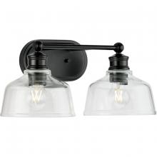  P300396-31M - Singleton Collection Two-Light 17" Matte Black Farmhouse Vanity Light with Clear Glass Shades