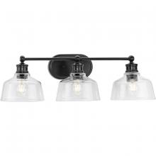  P300397-31M - Singleton Collection Three-Light 26.5" Matte Black Farmhouse Vanity Light with Clear Glass Shade