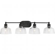  P300398-31M - Singleton Collection Four-Light 36" Matte Black Farmhouse Vanity Light with Clear Glass Shades