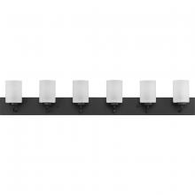  P300421-031 - Merry Collection Six-Light Matte Black and Etched Glass Transitional Style Bath Vanity Wall Light