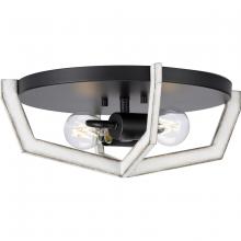  P350224-31M - Galloway Collection Two-Light 15" Matte Black Modern Farmhouse Flush Mount Light with Distressed