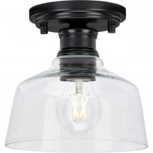  P350226-31M - Singleton Collection One-Light 7.62" Matte Black Farmhouse Small Semi-Flush Mount Light with Cle