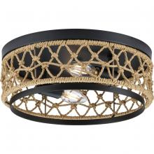 P350242-31M - Chandra Collection 12 in. Two-Light Matte Black Global Flush Mount with Woven Shade