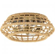  P350245-163 - Laila Collection 12-1/4 in. Two-Light Vintage Brass Coastal Flush Mount with Woven Jute Accents