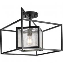  P350256-31M - Navarre One-Light Matte Black and Seeded Glass Indoor/Outdoor Close-to-Ceiling Light