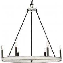  P400302-31M - Galloway Collection Six-Light 28.25" Matte Black Modern Farmhouse Chandelier with Distressed Whi