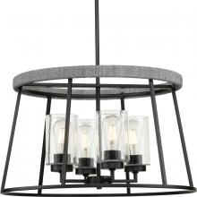  P400322-31M - Laramie Collection Four-Light Matte Black Rustic Modern Clear Seeded Glass Chandelier