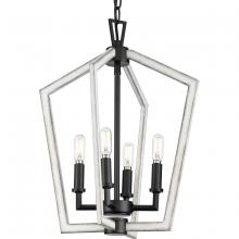  P500377-31M - Galloway Collection Four-Light 18" Matte Black Modern Farmhouse Chandelier with Distressed White