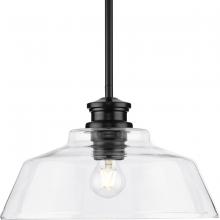  P500381-31M - Singleton Collection One-Light 14" Matte Black Farmhouse Medium Pendant Light with Clear Glass S