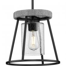  P500413-31M - Laramie Collection One-Light Matte Black Rustic Modern Clear Seeded Glass Pendant
