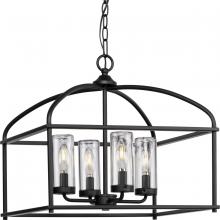  P550128-31M - Swansea Collection Four-Light 18" Matte Black Transitional Outdoor Chandelier with Clear Glass S