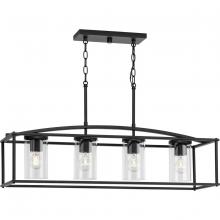  P550129-31M - Swansea Collection Four-Light Three 6" Matte Black Transitional Outdoor Chandelier with Clear Gl