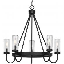  P550130-31M - Swansea Collection Four-Light 24" Matte Black Transitional Round Outdoor Chandelier with Clear G