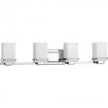  P2196-15 - Metric Collection Four-Light Polished Chrome Etched White Glass Glass Coastal Bath Vanity Light