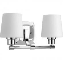  P300017-015 - Glance Collection Two-Light Polished Chrome Etched White Linen Glass Farmhouse Bath Vanity Light
