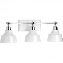  P300041-015 - Bramlett Collection Three-Light Polished Chrome White Metal Shade Coastal Bath Vanity Light