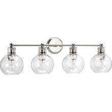  P300052-104 - Hansford Collection Four-Light Polished Nickel Clear Glass Coastal Bath Vanity Light