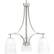 P400042-009 - Leap Collection Three-Light Brushed Nickel Etched Glass Modern Chandelier Light