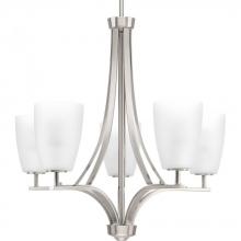  P400043-009 - Leap Collection Five-Light Brushed Nickel Etched Opal Glass Modern Chandelier Light