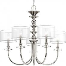  P400049-104 - Marche Collection Five-Light Polished Nickel Grey Mylar Shade Luxe Chandelier Light