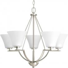  P4623-09 - Bravo Collection Five-Light Brushed Nickel Etched Glass Modern Chandelier Light