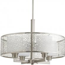  P5156-09 - Mingle Collection Four-Light Brushed Nickel Etched Parchment Glass Global Pendant Light