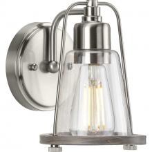  P300295-009 - Conway Collection One-Light Brushed Nickel and Clear Seeded Farmhouse Style Bath Vanity Wall Light