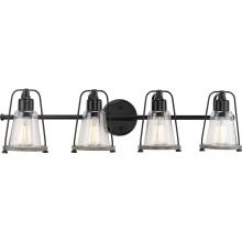  P300298-031 - Conway Collection Four-Light Matte Black and Clear Seeded Farmhouse Style Bath Vanity Wall Light