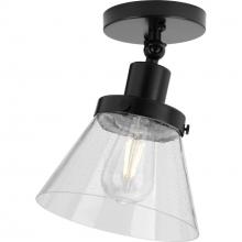  P350198-031 - Hinton Collection One-Light Matte Black and Seeded Glass Vintage Style Ceiling Light