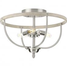  P350211-009 - Vinings Collection Three-Light Brushed Nickel and Grey Washed Oak Flush Mount Ceiling Light