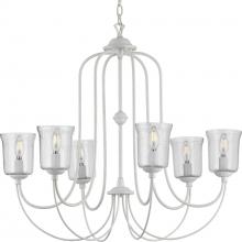 P400195-151 - Bowman Collection Six-Light Cottage White Clear Chiseled Glass Coastal Chandelier Light