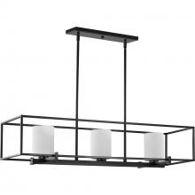  P400225-031 - Chadwick Collection Three-Light Matte Black Etched Opal Glass Modern Linear Chandelier Light