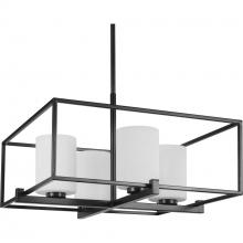  P400226-031 - Chadwick Collection Four-Light Matte Black Etched Opal Glass Modern Chandelier Light
