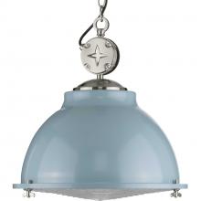  P500212-164 - Medal Collection One-Light Coastal Blue Clear Patterned Glass Coastal Pendant Light