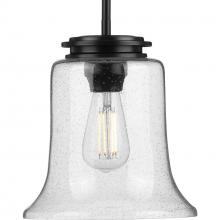  P500238-031 - Winslett Collection One-Light Matte Black Clear Seeded Glass Coastal Pendant Light