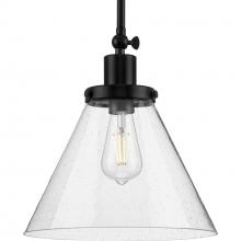  P500324-031 - Hinton Collection One-Light Matte Black and Seeded Glass Vintage Style Hanging Pendant Light