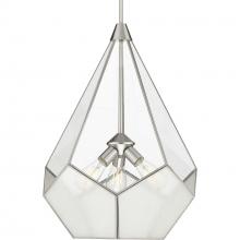  P5322-09 - Cinq Collection Three-Light Brushed Nickel Clear Glass Global Pendant Light