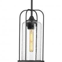  P550292-031 - Watch Hill Collection One-Light Textured Black and Clear Seeded Glass Farmhouse Style Outdoor Hangin