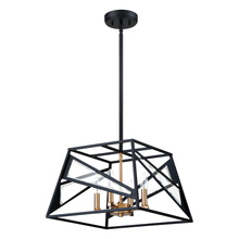 204594A - 4x60W Pendant With Matte Black Finish and gold accents and clear Glass
